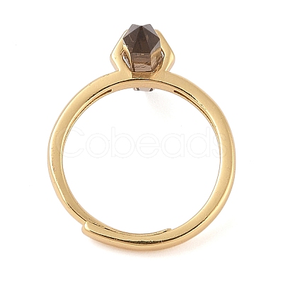 Double Pointed Hexagonal Prism Natural Smoky Quartz Adjustable Rings for Women RJEW-G327-01G-05-1