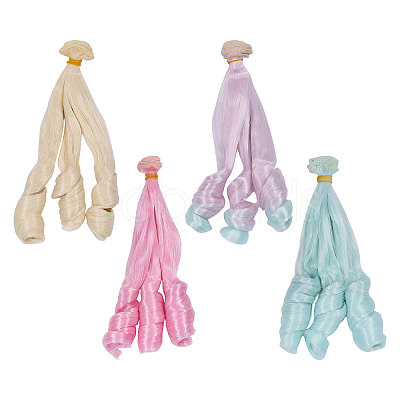 4Pcs 4 Colors High Temperature Fiber Long Flat Curly Hairstyle Doll Wig Hair DOLL-GL0001-04A-1