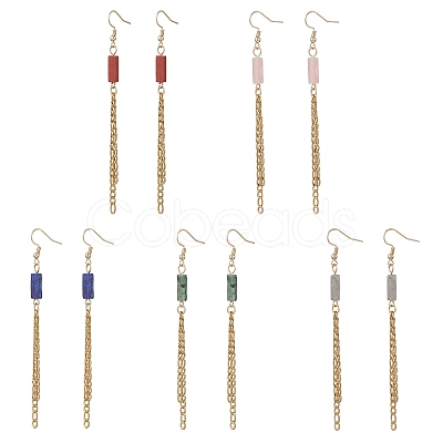 Rectangle Mixed Stone Dangle Earrings EJEW-JE06750-1