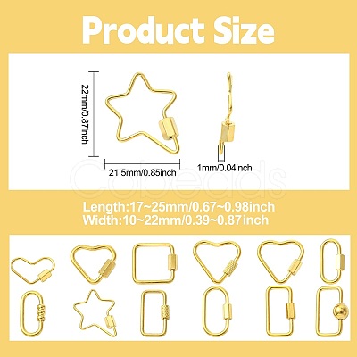 12Pcs 12 Styles 304 Stainless Steel Keychain Clasps Ion Plating(IP) STAS-CJ0003-29-1