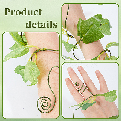 1Pair Leaf Pvc with Iron wire Upper Arm Cuff Bangles for Women AJEW-GF0014-18B-1