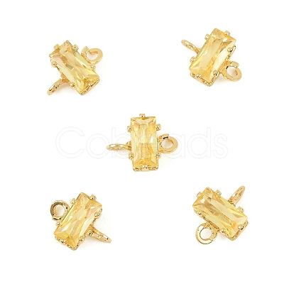 Brass Pave Cubic Zirconia Rectangle Connector Charms KK-P347-06G-1