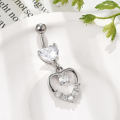 Alloy Crystal Rhinestone Dangle Curved Barbell Belly Rings AJEW-R007-04P-06-1