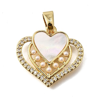 Brass Micro Pave Cubic Zirconia ABS Imitation Pearl Pendants KK-D328-03G-C-1