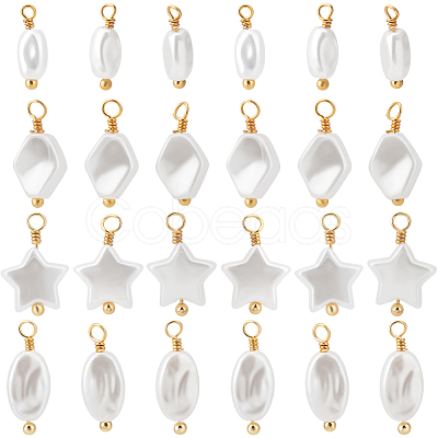 48Pcs 4 Styles ABS Plastic Imitation Pearl Pendants KK-BBC0013-91-1