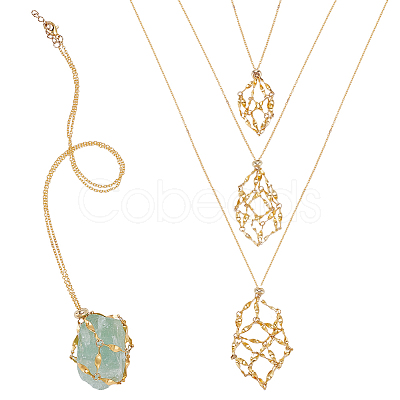 3Pcs Brass Macrame Pouch Necklaces NJEW-WR00008-1