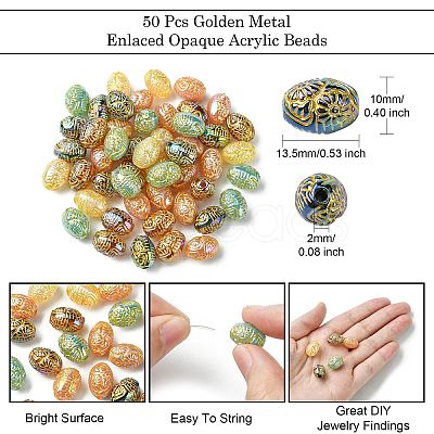 50Pcs Golden Metal Enlaced Opaque Acrylic Beads OACR-CJ0001-78-1