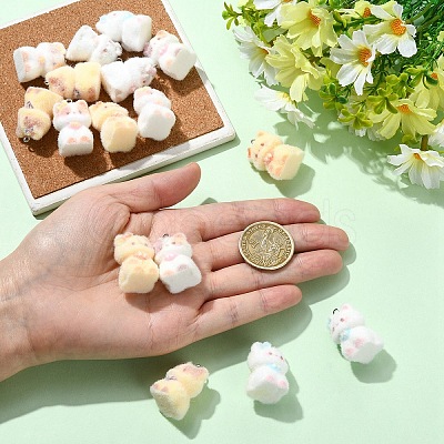 Cat Shape Flocky Opaque Resin Pendants RESI-YWC0002-04F-1