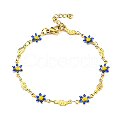 Enamel Flower & Fish Link Chain Bracelet BJEW-A142-02G-1