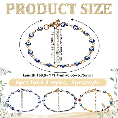 6Pcs 3 Colors Stainless Steel & Enamel Link Bracelets for Women BJEW-GO0001-30-1