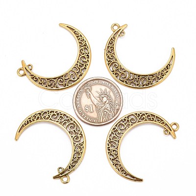 Tibetan Style Alloy Hollow Moon 2-Loop Link Pendants X-TIBEP-5312-AG-LF-1