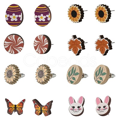Natural Wood Stud Earrings EJEW-SC0001-21P-1