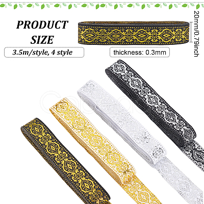 14M 4 Styles Ethnic Style Embroidery Polyester Ribbons OCOR-FG0001-45-1