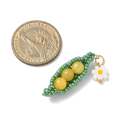 Glass Seed Beaded Pea with Flower Pendants PALLOY-MZ00923-1