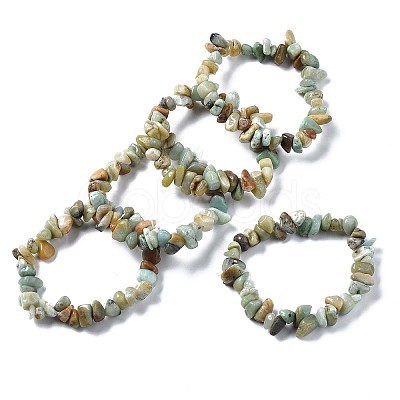 Unisex Chip Natural Flower Amazonite Beaded Stretch Bracelets BJEW-S143-26-1