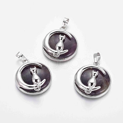 Natural Amethyst Kitten Pendants G-J386-B02-1