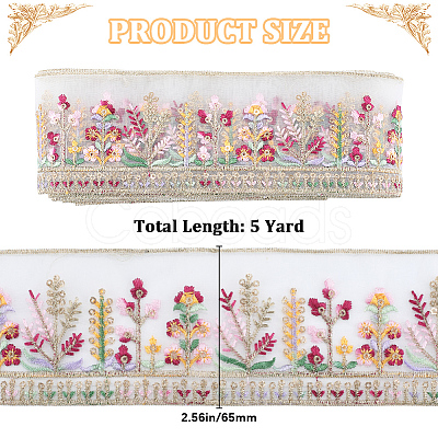 5 Yards Polyester Embroidery Flower Ribbon OCOR-CY0001-17A-1