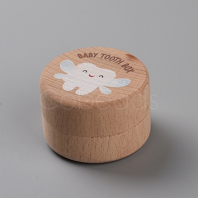 Tooth Print Round Wood Deciduous Teeth Storage Boxes CON-WH0100-01B-1