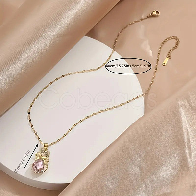 Cat Shape Brass Micro Pave Cubic Zirconia Pendant Necklaces FS-WG950BC-01-1