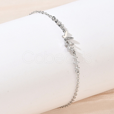 Brass Pave Clear Cubic Zirconia Link Bracelets KK-CBA6980-22P-1