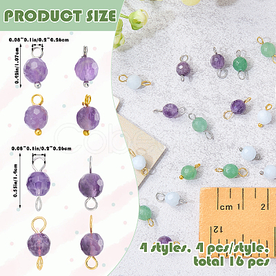 16Pcs 4 Colors Natural Amethyst Pendant and Connector Charms Sets PALLOY-SW00081-1