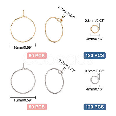 Unicraftale 120Pcs 2 Color 316 Surgical Stainless Steel Hoop Earring Findings STAS-UN0043-01-1