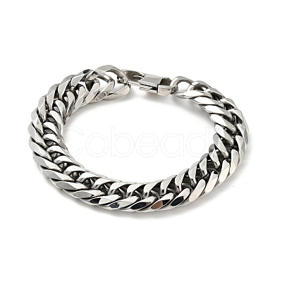 Non-Tarnish 201 Stainless Steel Cuban Link Chains Bracelet for Men Women Hand Polished BJEW-H550-07D-P-1