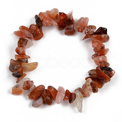 Unisex Chip Natural Carnelian/Red Agate Beaded Stretch Bracelets BJEW-S143-01-1