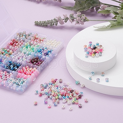 900Pcs 15 Style Rainbow ABS Plastic Imitation Pearl Beads OACR-YW0001-13-1
