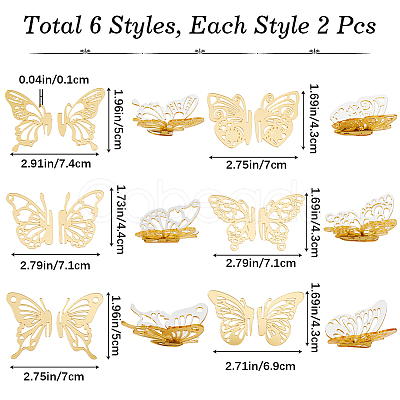 CREATCABIN 12Pcs 6 Styles Acrylic Mirror Butterfly Cupcake Toppers FIND-CN0001-44-1