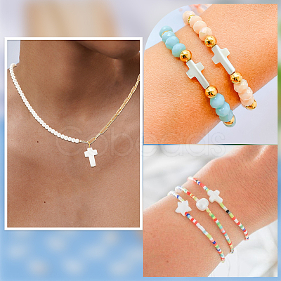 2 Strands Cross Natural Freshwater Shell Beads Strands SSHEL-SC0001-22-1