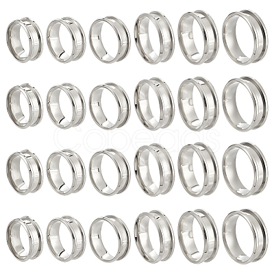 24Pcs 6 Styles 201 Stainless Steel Grooved Finger Ring Settings STAS-ME0003-12P-1