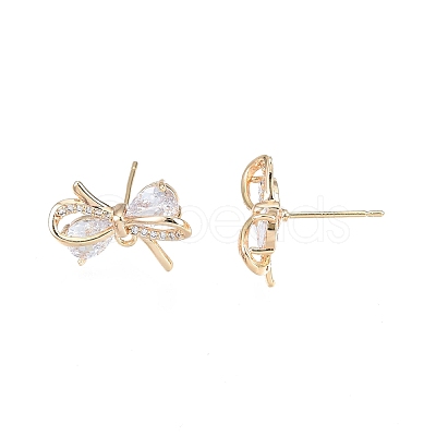 Brass Micro Pave Clear Cubic Zirconia Stud Earring Findings X-KK-T062-246G-1
