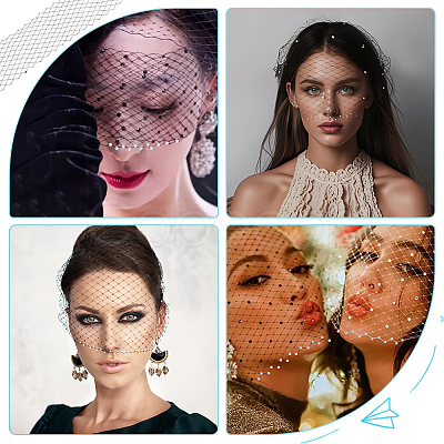 Vintage Polyester Rhinestone Mesh Face Veils for Women AJEW-WH0348-705-1