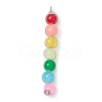 Colorful Imitation Jade Glass Round Bead Pendants PALLOY-JF02449-02-1
