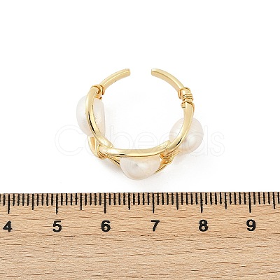 Brass Pearls Open Cuff Rings for Women KK-D301-04G-1