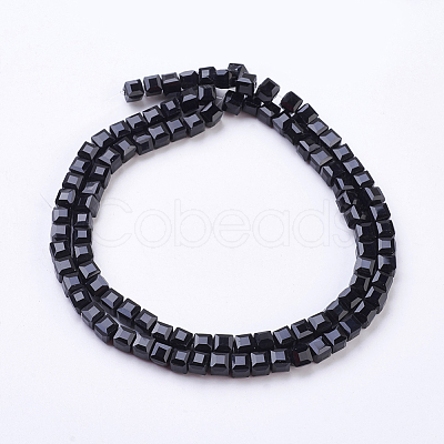 Faceted Black Glass Cube Bead Strands X-GLAA-R041-6x6mm-20-1
