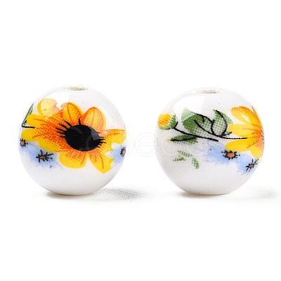 Floral Printed Porcelain Beads PORC-E021-01D-1