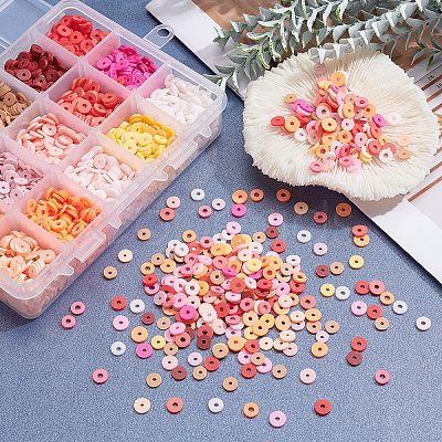3750Pcs 15 Colors Flat Round Handmade Polymer Clay Beads CLAY-AR0001-20-1