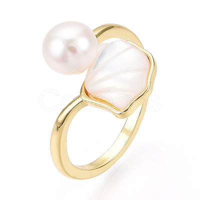 Natural Pearl Open Cuff Ring with Msilver-Lipped Pearl Oyster X-PEAR-N022-C11-1