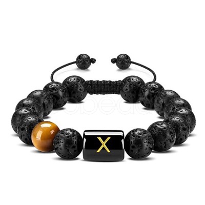 Natural Tiger Eye & Lava Rock Round Beads Adjustable Bracelets TV6214-24-1