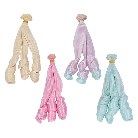 4Pcs 4 Colors High Temperature Fiber Long Flat Curly Hairstyle Doll Wig Hair DOLL-GL0001-04A-1