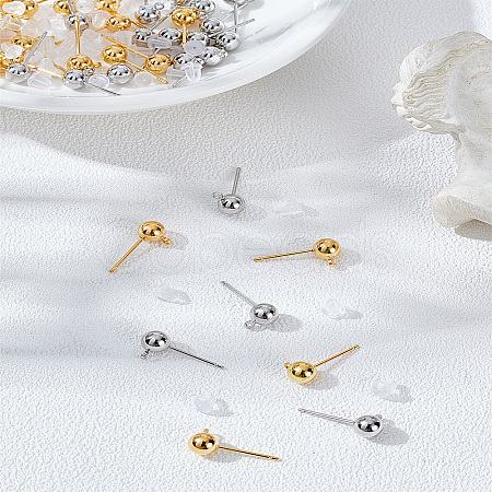 40Pcs 2 Colors Brass Ball Post Ear Studs KK-LP0001-79-1