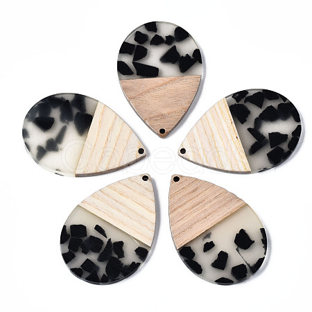 Transparent Resin & Walnut Wood Pendants X-RESI-T035-29A-1