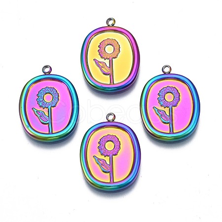 Rack Plating Rainbow Color 304 Stainless Steel Cabochon Settings for Enamel STAS-N098-032-1