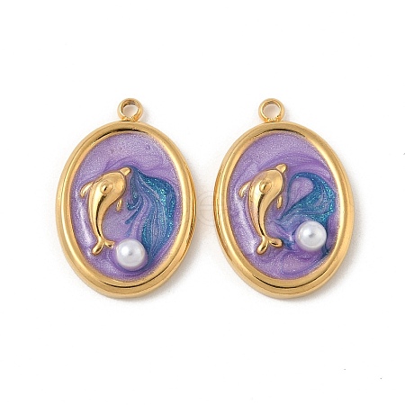304 Stainless Steel Enamel Pendants STAS-U057-11G-D-1