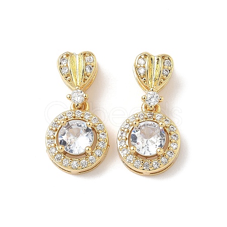 Brass Pave Clear Cubic Zirconia Flat Round with Heart Pendants KK-Q068-18G-1