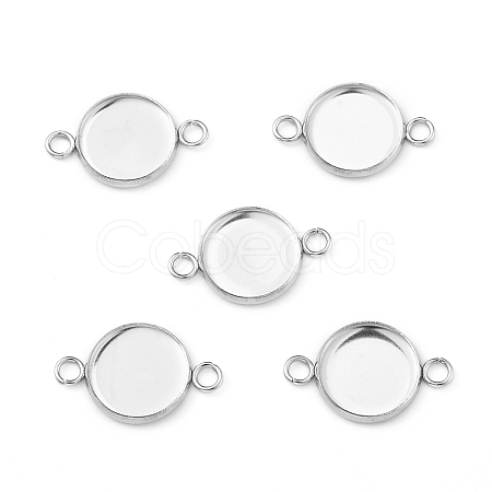 Tarnish Resistant Flat Round 304 Stainless Steel Cabochon Connector Settings STAS-E079-02-1