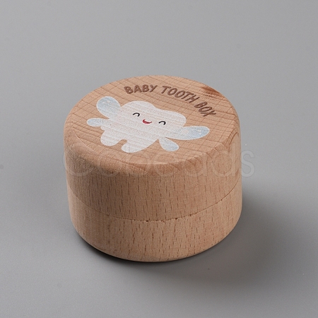 Tooth Print Round Wood Deciduous Teeth Storage Boxes CON-WH0100-01B-1