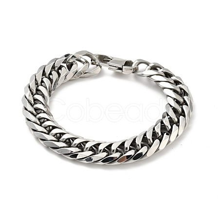 Non-Tarnish 201 Stainless Steel Cuban Link Chains Bracelet for Men Women Hand Polished BJEW-H550-07D-P-1